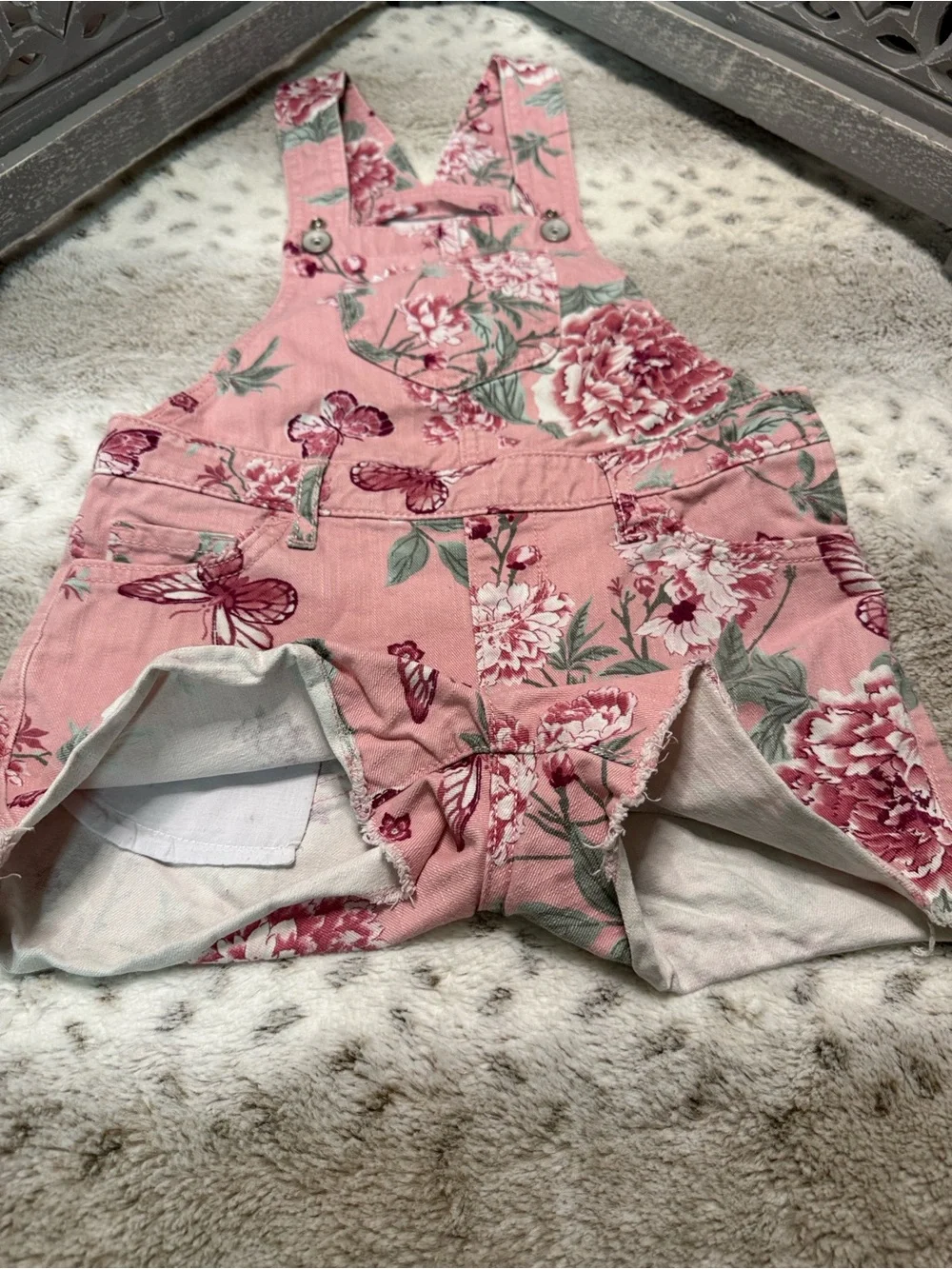 The Children’s Place pink denim overalls girls size 6 pastel floral jeans school
